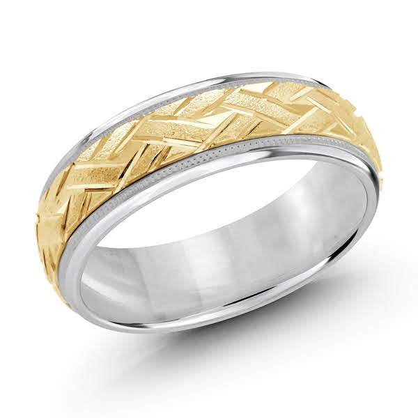 Solid Yellow and White Gold Two-tone Patterned Wedding Band
