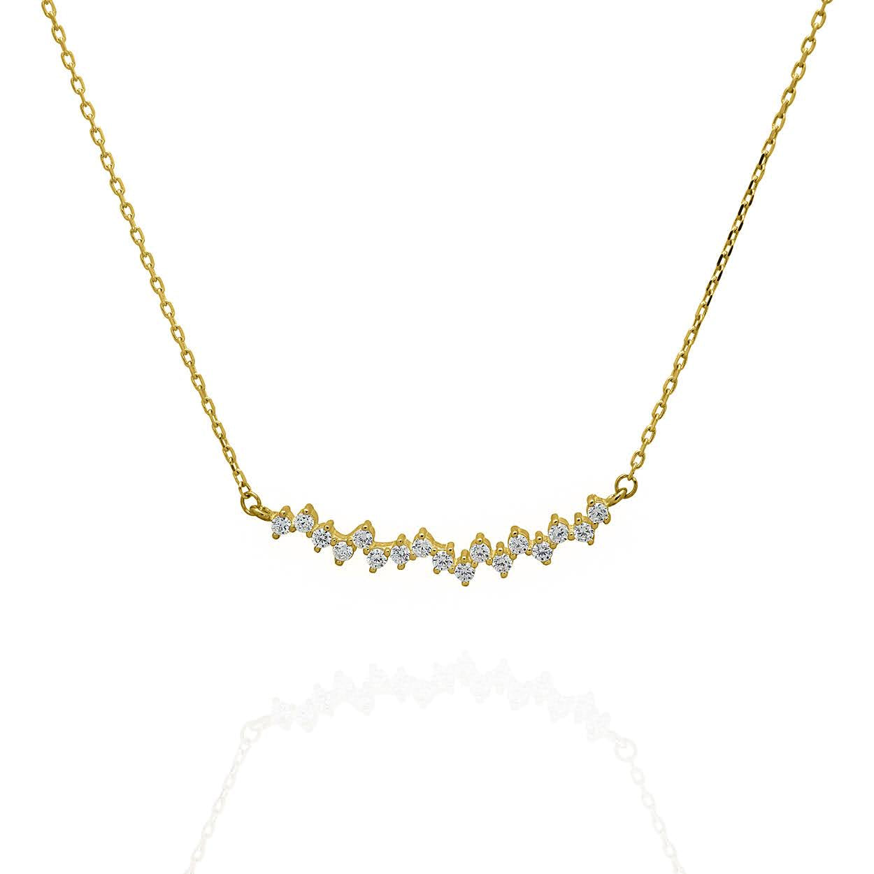 Solid Gold Pulse Necklace Set with Cubic Zirconia