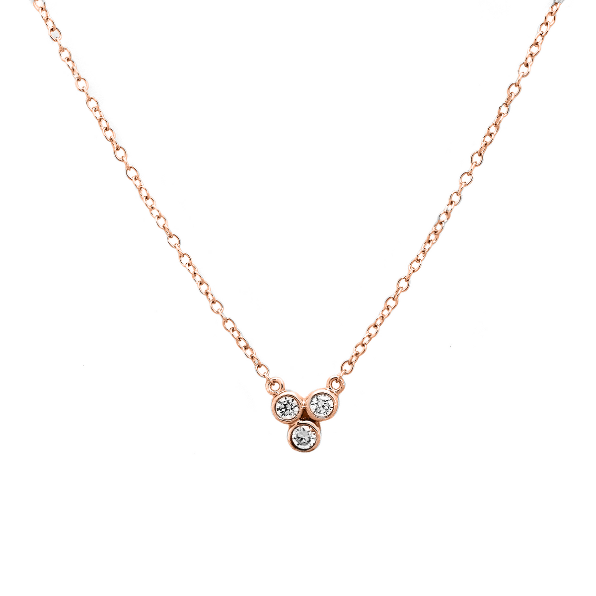 Rose Gold Plated Sterling Silver 3-Cubic Zirconia Necklace