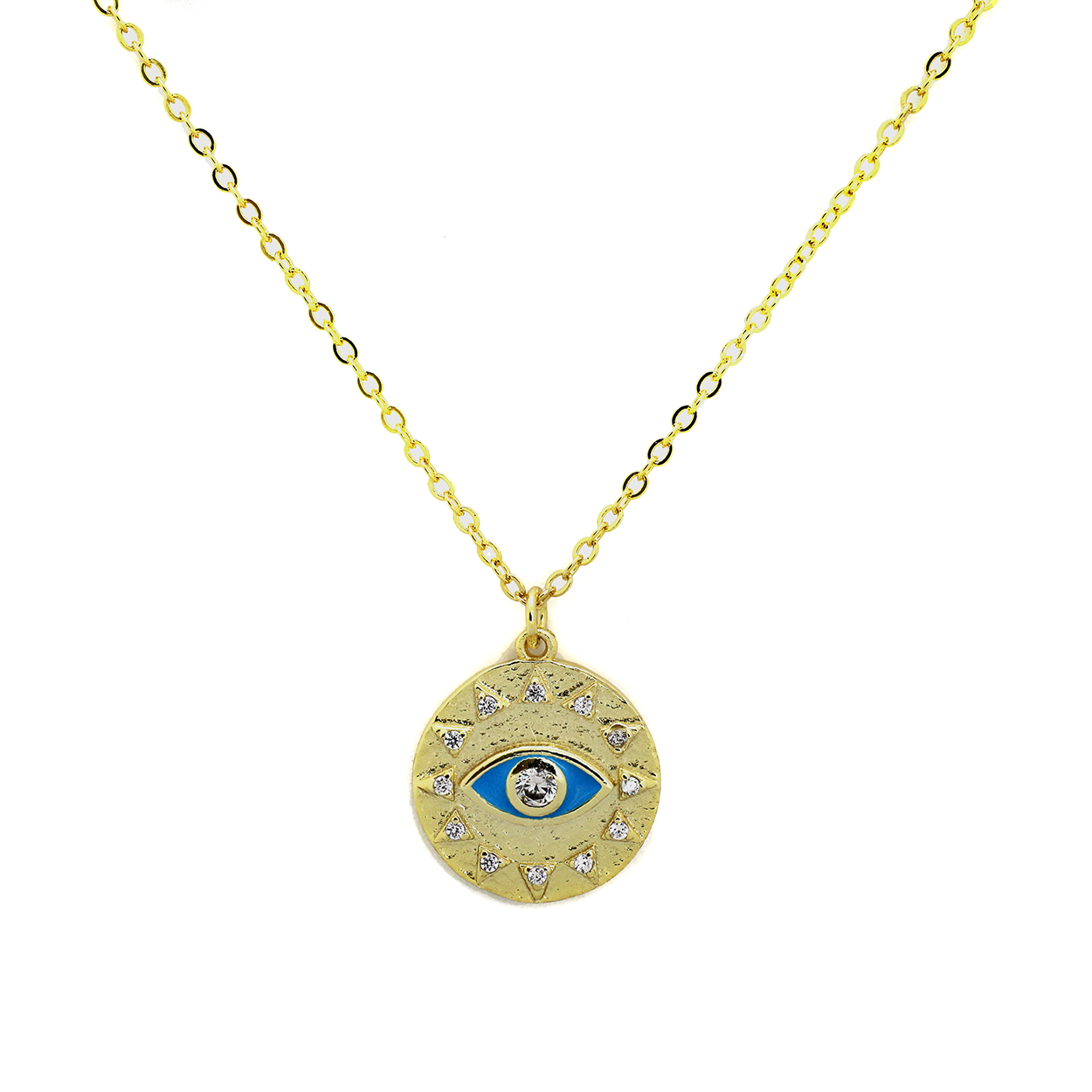 Sterling Silver 18KT Yellow Gold Plated Evil Eye Necklace