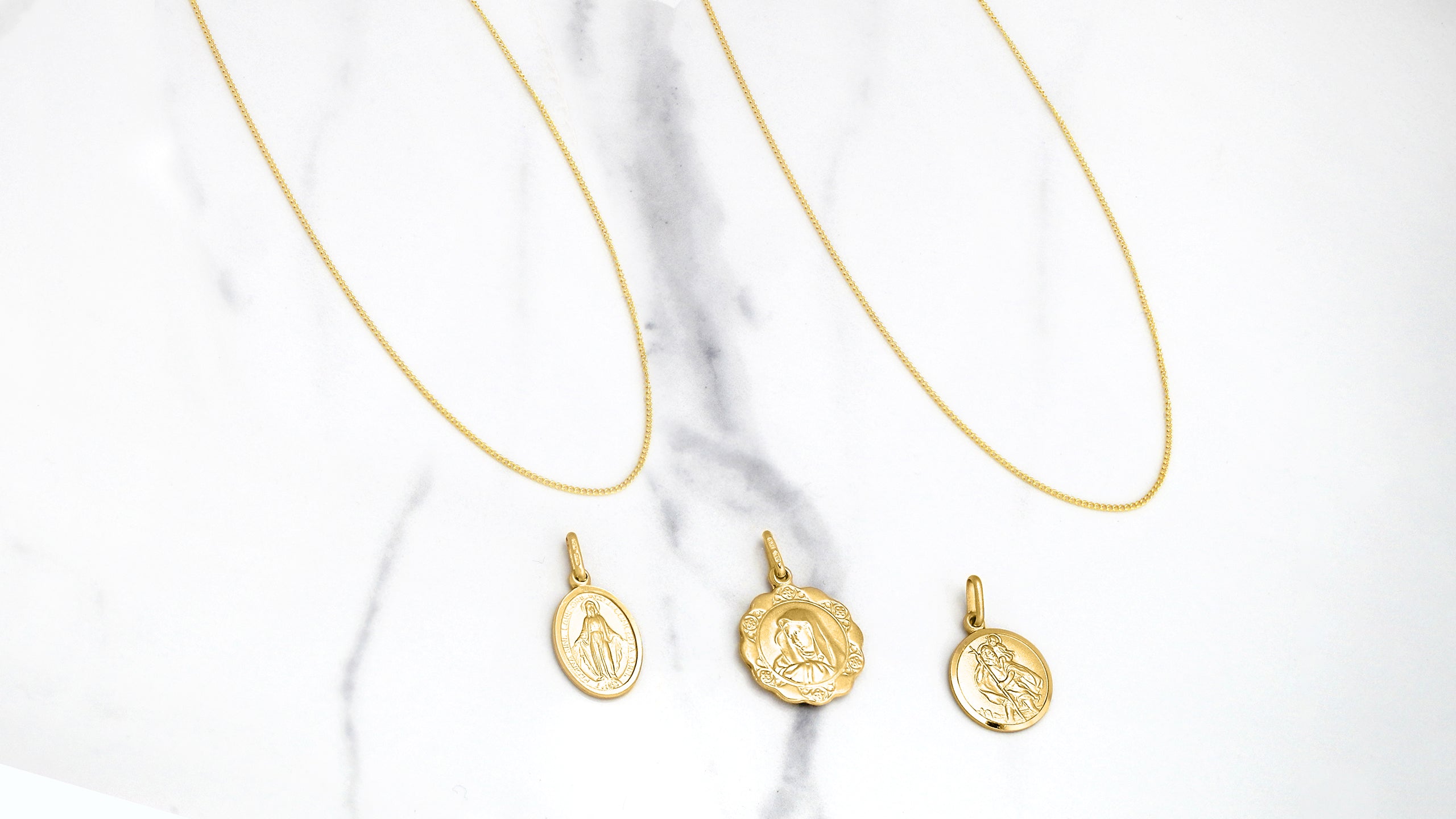 Solid Yellow Gold Religious Medallions and Chains