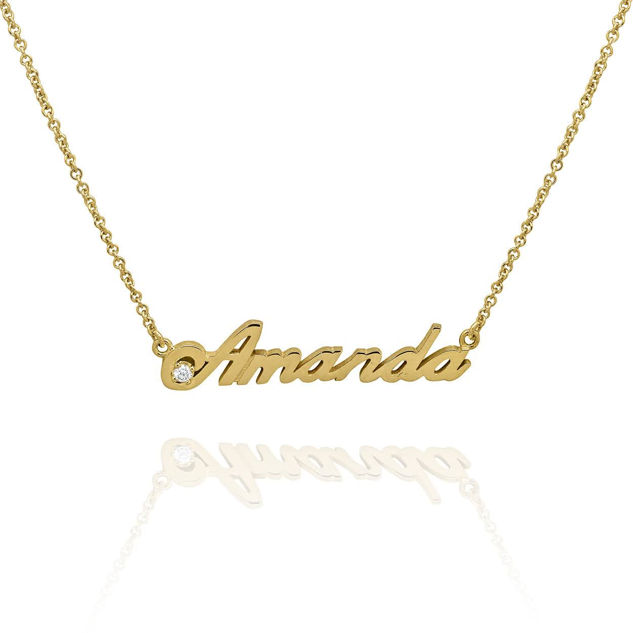 Solid Gold Amanda Name Necklace set with a Diamond