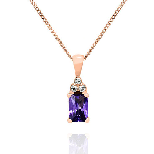 Solid Rose Gold Pescara Necklace with Diamonds and Amethyst Gemstone