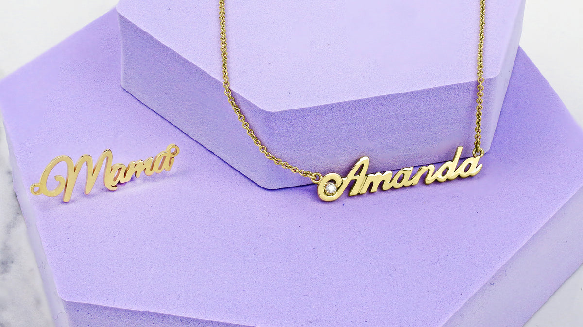 Yellow Gold Amanda and Mama Name Necklaces