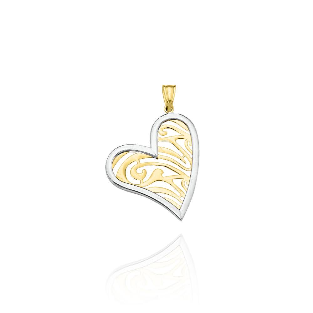Solid Yellow and White Gold Heart Pendant