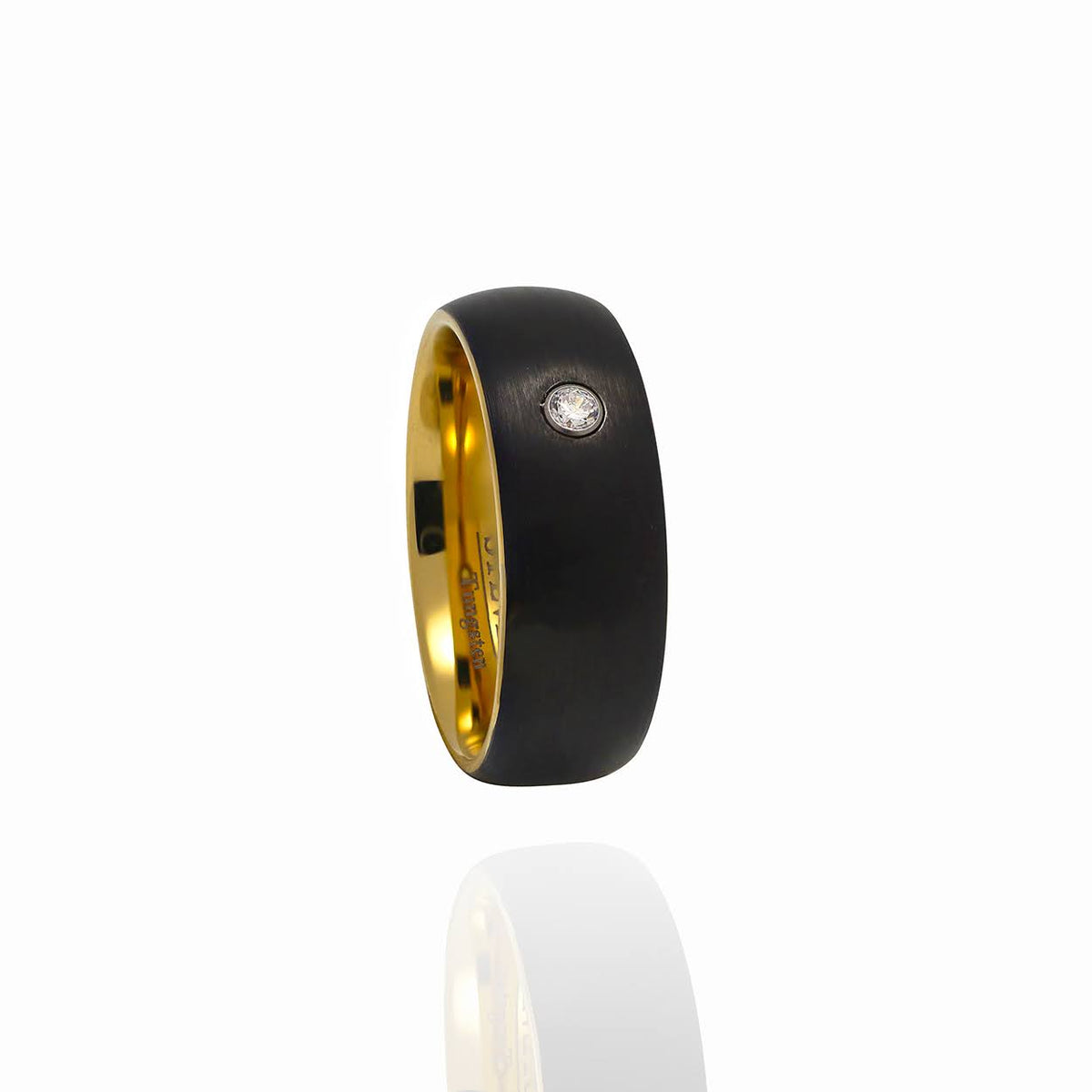 Black and Yellow Gold Plated Tungsten Carbide Ring set with a Cubic Zirconia