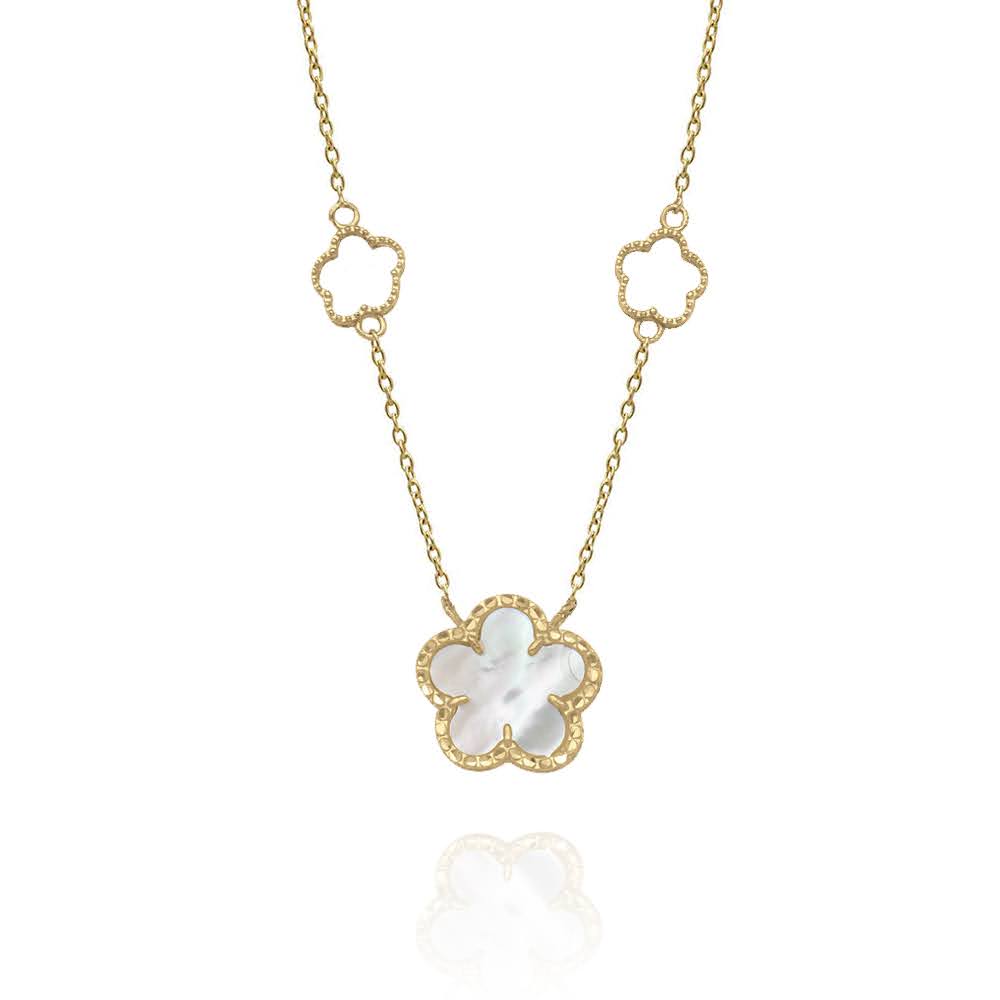 Solid Gold Necklace with Flower Pendants and one set with Mother of Pearl