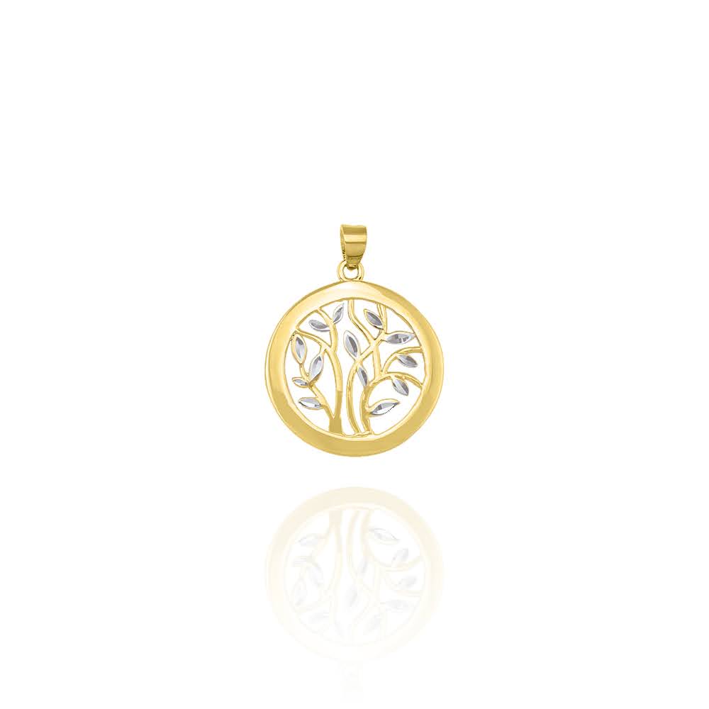 Solid Yellow and White  Diamond Cut Tree of Life Amulet Pendant
