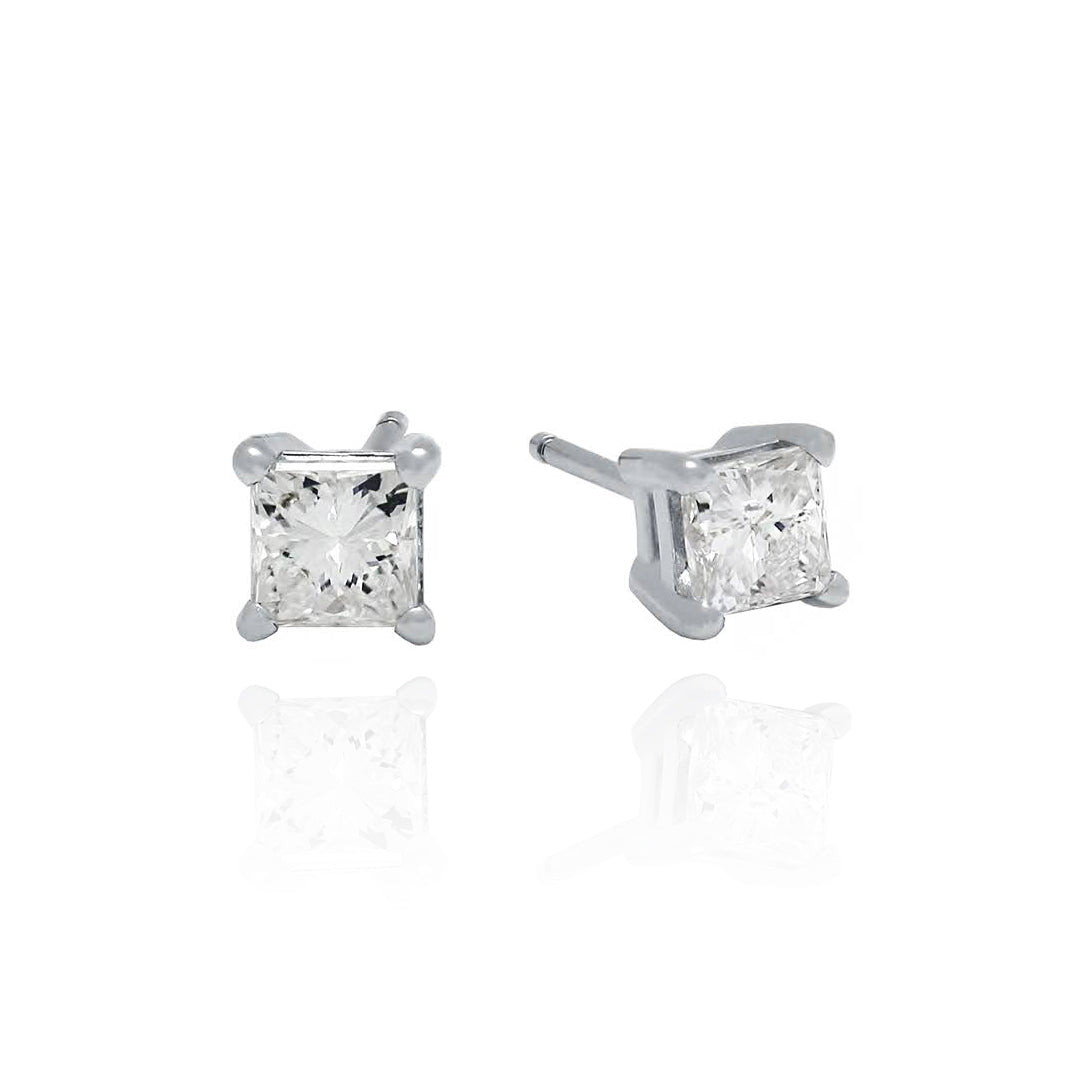 14KT White Gold Princess Cut Diamond Stud Earrings