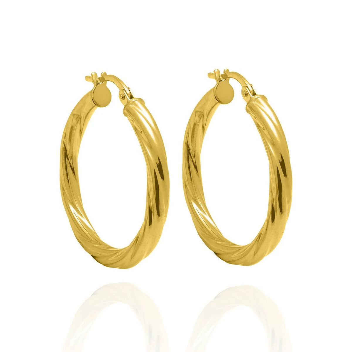 Solid Yellow Gold Textured Hoops
