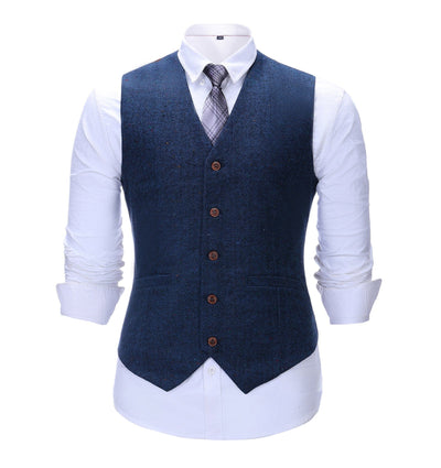 Formal Men's Suit Vest Royal Blue Herringbone V Neck Waistcoat ...