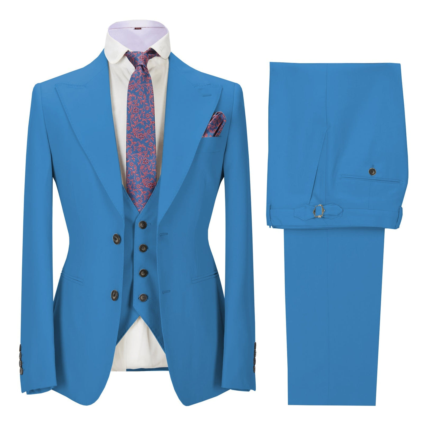 Fashion Men's 3 Pieces Mens Suit Peak Lapel Solid Tuxedos (Blazer+vest ...