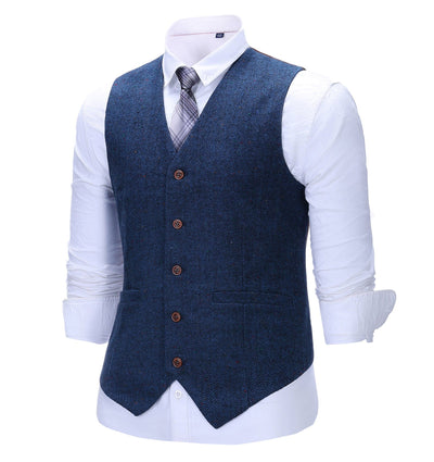 Formal Men's Suit Vest Royal Blue Herringbone V Neck Waistcoat ...
