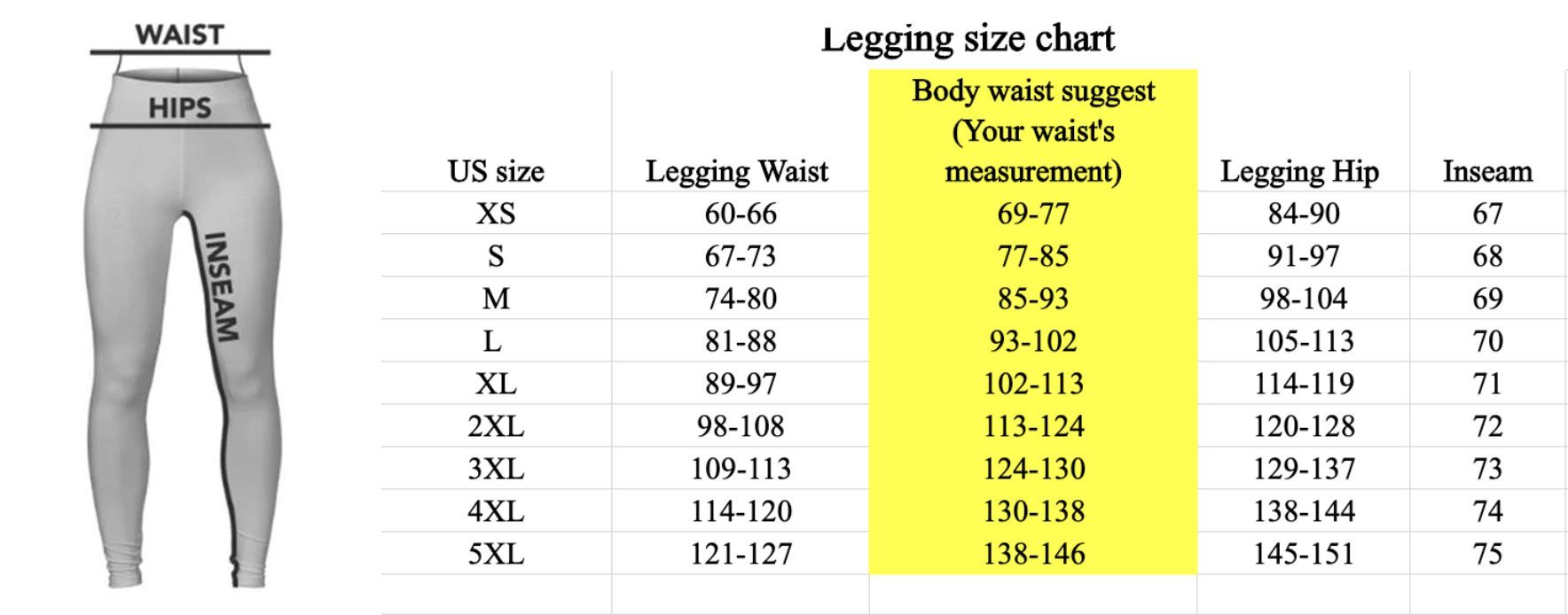 Legging size chart