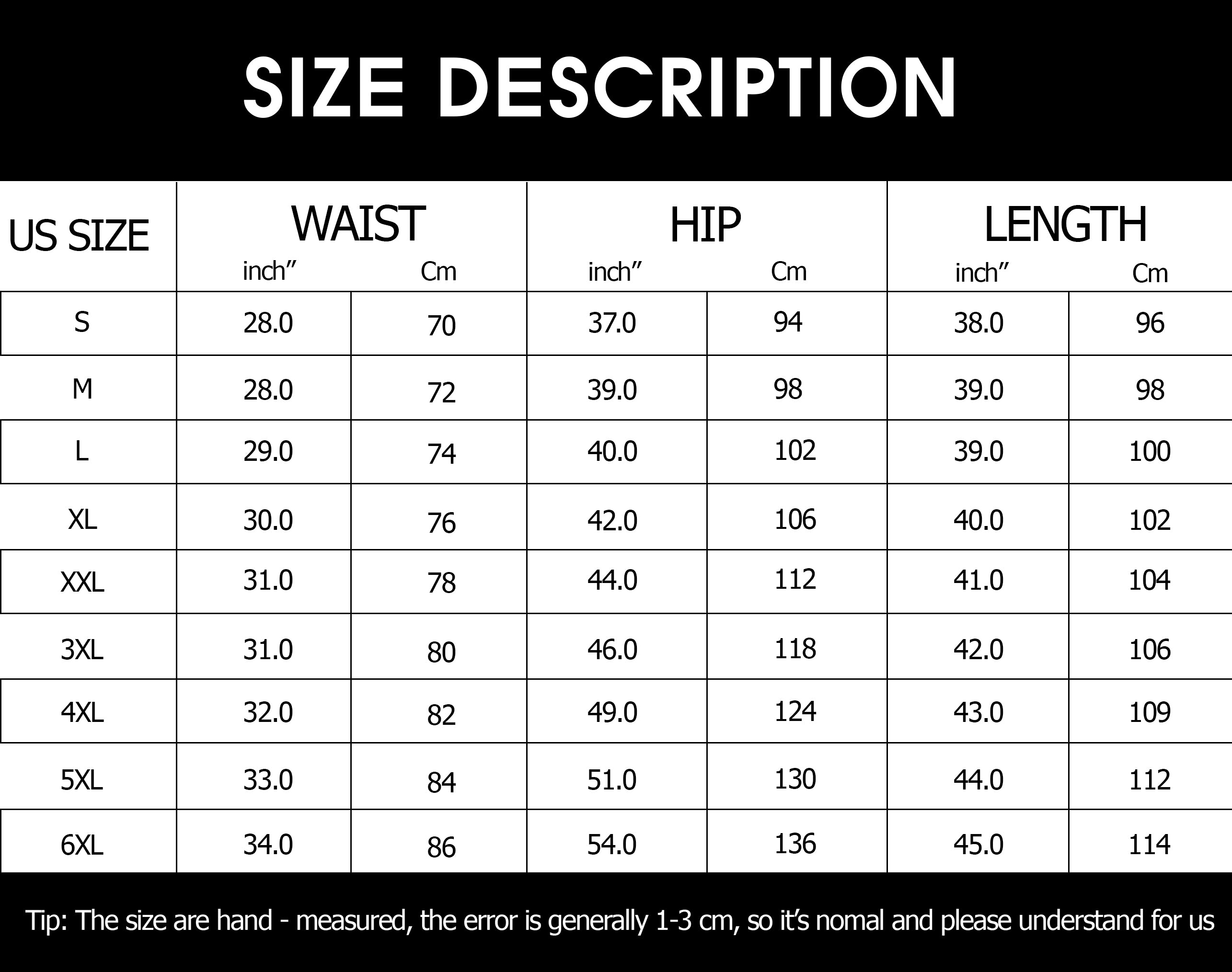 Sweatpant size chart