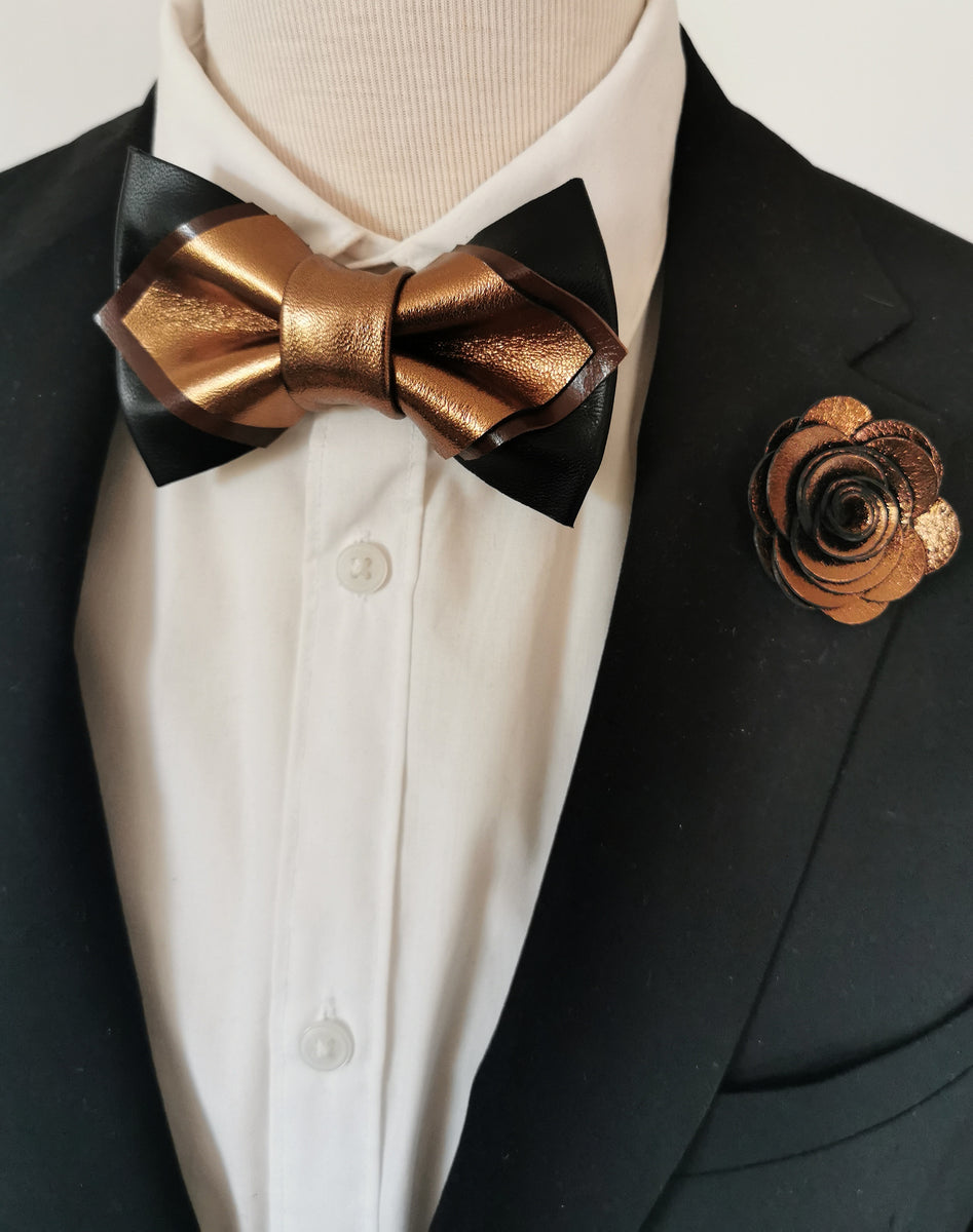 Copper mens bow tie set, groomsmen outfit
