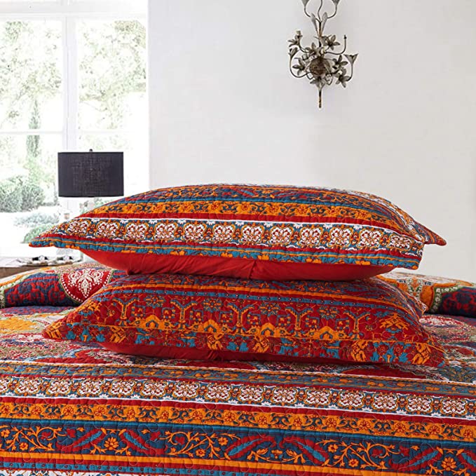 newlake-bohemian-floral-pattern-bedspread-quilt-set-with-real-stitched-embroidery-queen-size