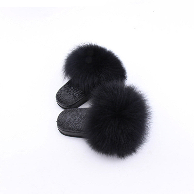 black fur flip flops