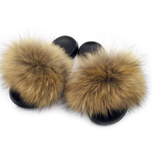 slip on fur slippers