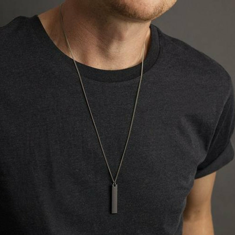 Rectangle Pendant Necklace Men Trendy Stainless Steel Necklace Jewelry ...