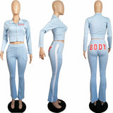 Women 2 Piece Outfits Long Sleeve Off Shoulder Crop Tops Pants Set Casual Sportswear