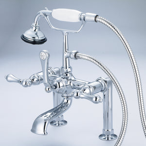Water Creation 7" Spread Deck Mount Tub Faucet, 6" Risers, Handheld Shower & Metal Lever Handles