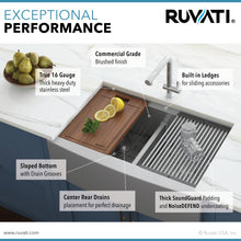 Load image into Gallery viewer, Ruvati 33&quot; Apron-Front Workstation Low-Divide Double Bowl 60/40 Farmhouse Kitchen Sink 16 Gauge Stainless Steel - RVH9201