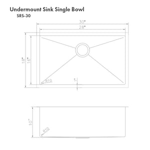 ZLINE Meribel 30" Undermount Single Bowl Sink in Stainless Steel SRS-30