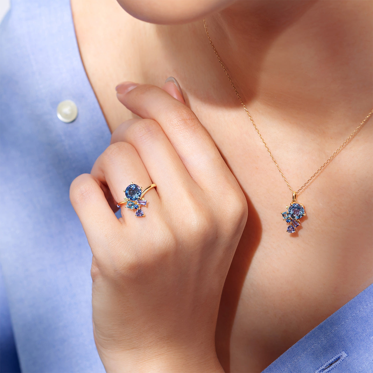 カラーチェンジフローライト×マルチカラージュエル K18/PTリング・ベルエゼン
