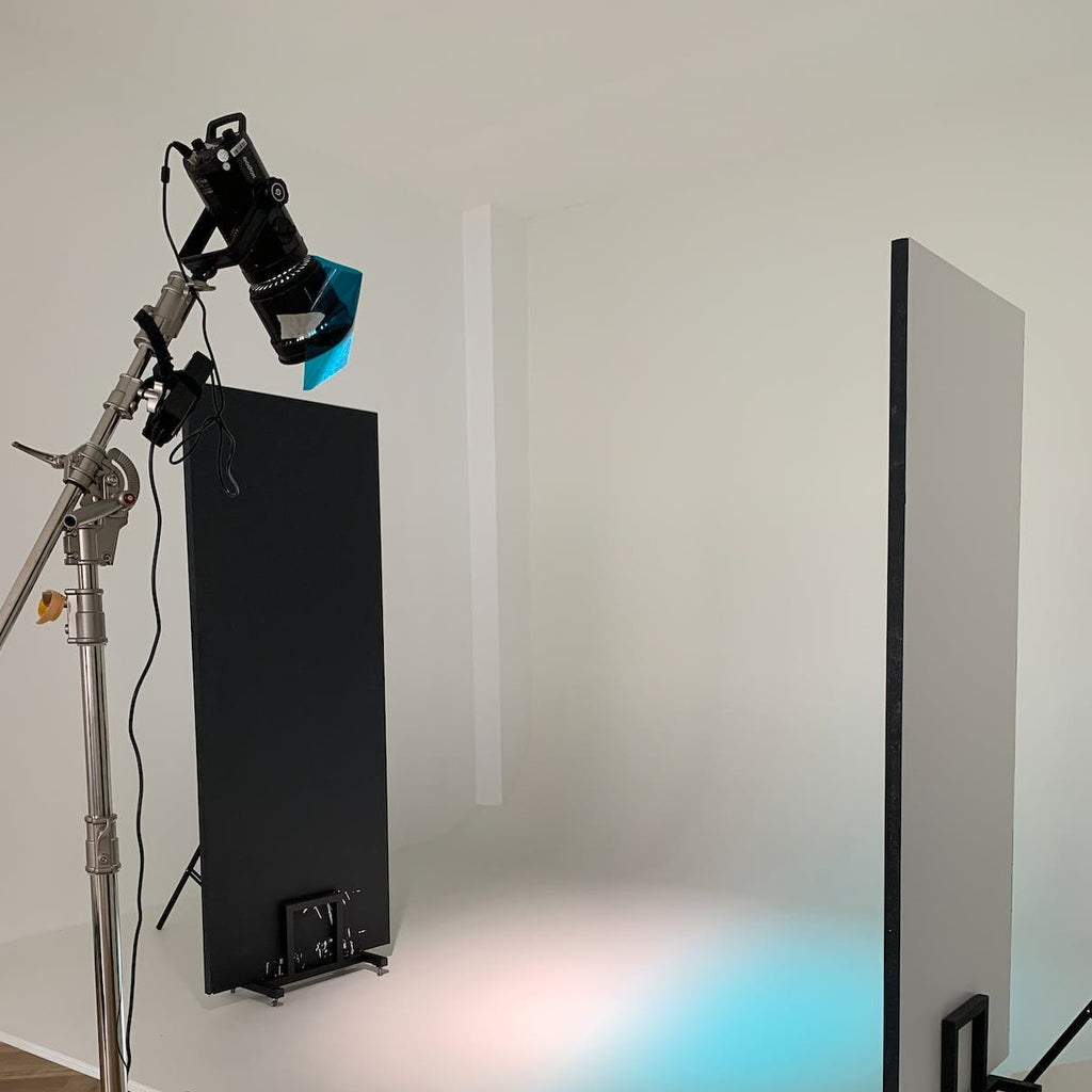 a photographer's studio with light diffuser panels