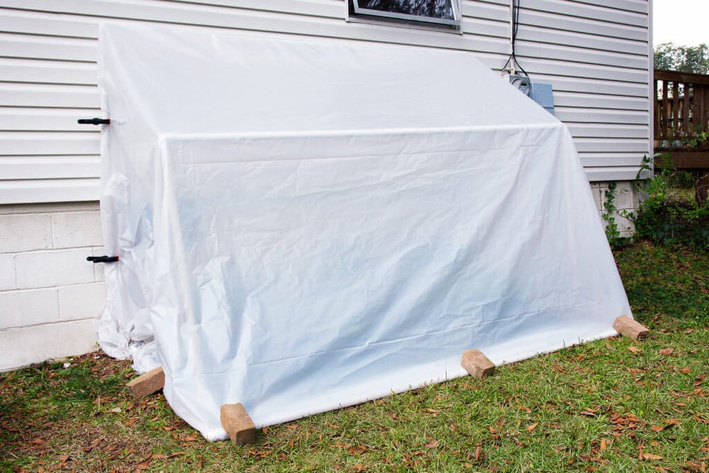 DIY fold-down greenhouse in down position