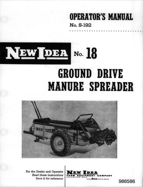 New Idea 18 Manure Spreader - Operator's Manual and Parts List | Farm