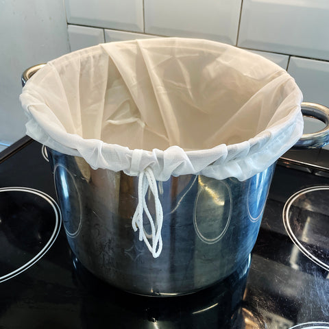 Stock Pot with Mashing Bag inside and tied off