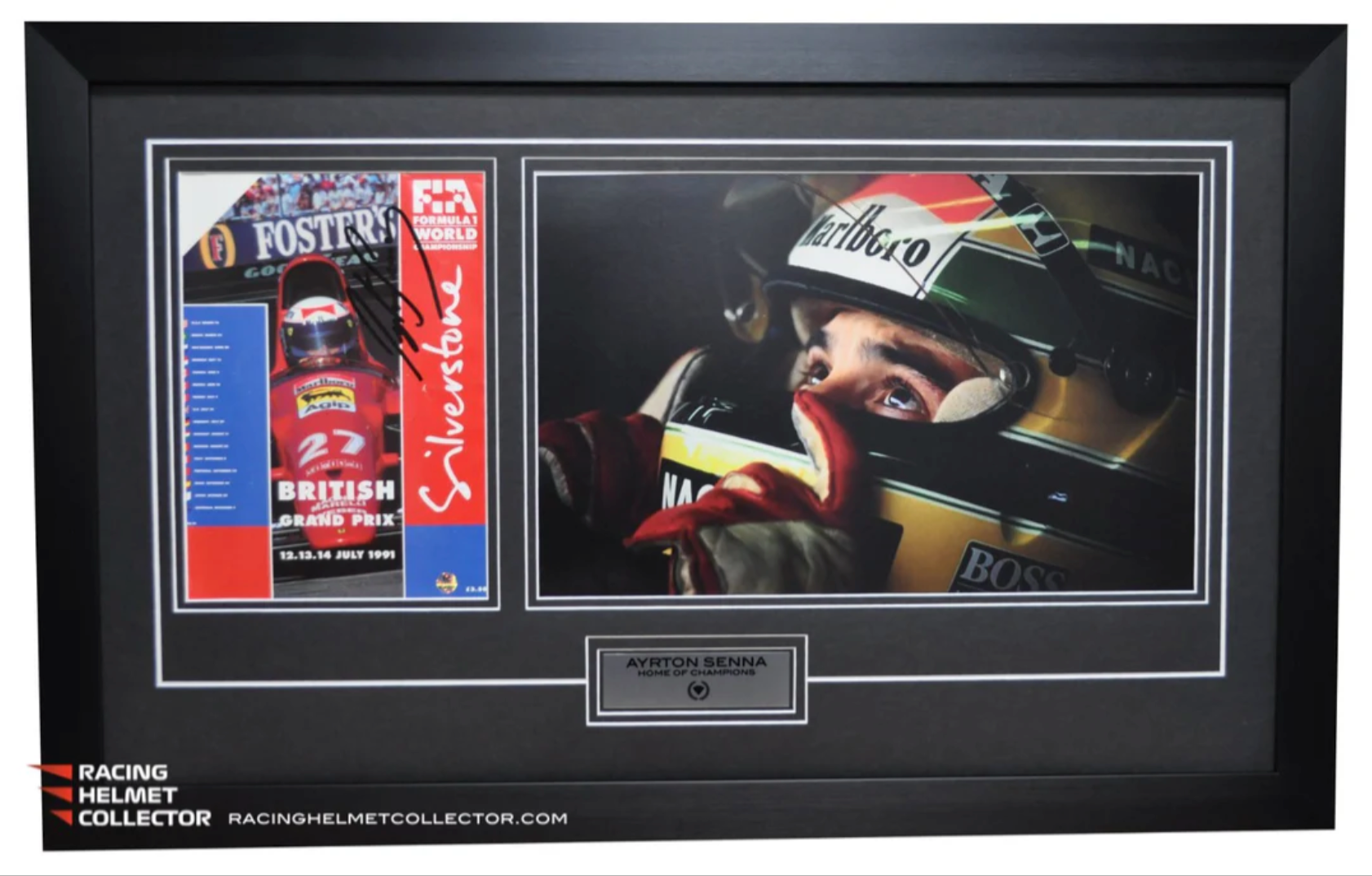 Ayrton_Senna_Signed_Magazine_Program_British_Grand Prix_12-14 July_1991_Fully_Wood_Framed_AS-01006