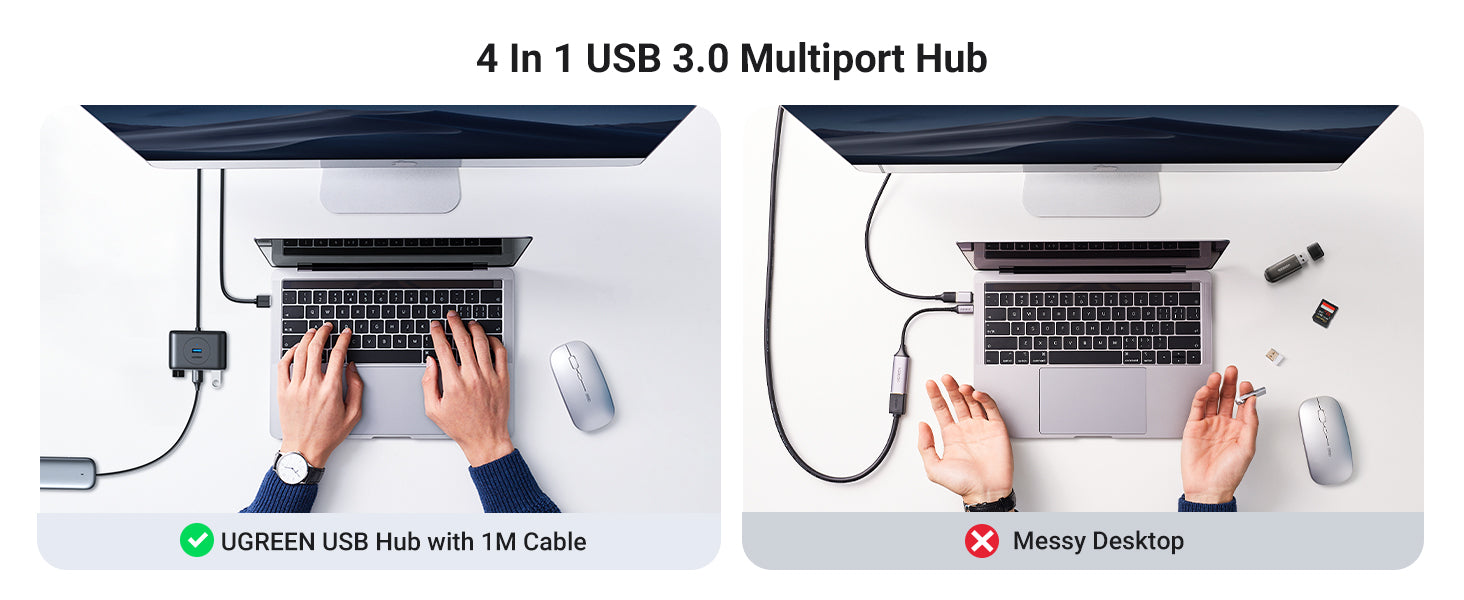 Powered USB Hub, ikuai 4-Port USB 3.1/3.2 Gen 2 Data Port Hub, SuperSpeed  USB 10Gbps, Aluminum USB Splitter with 3.3 ft Long Cable, 5V Power Adapter