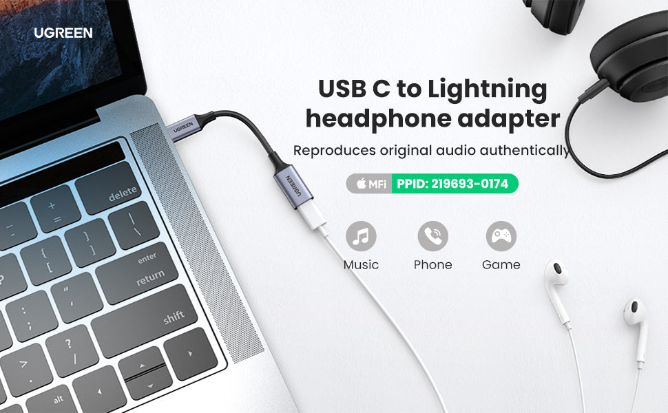 UGREEN Adaptateur USB C vers Lightning Écouteurs Certification MFI  Compatible avec Macbook Pro Air iPad Pro