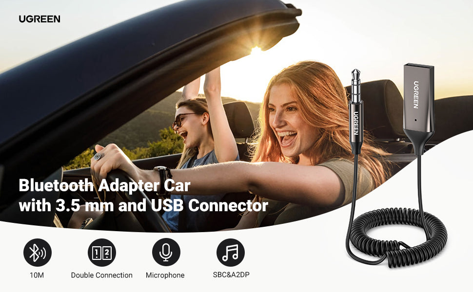 UGREEN Aux Bluetooth Adapter Auto für Freisprechanruf und Musik Hören