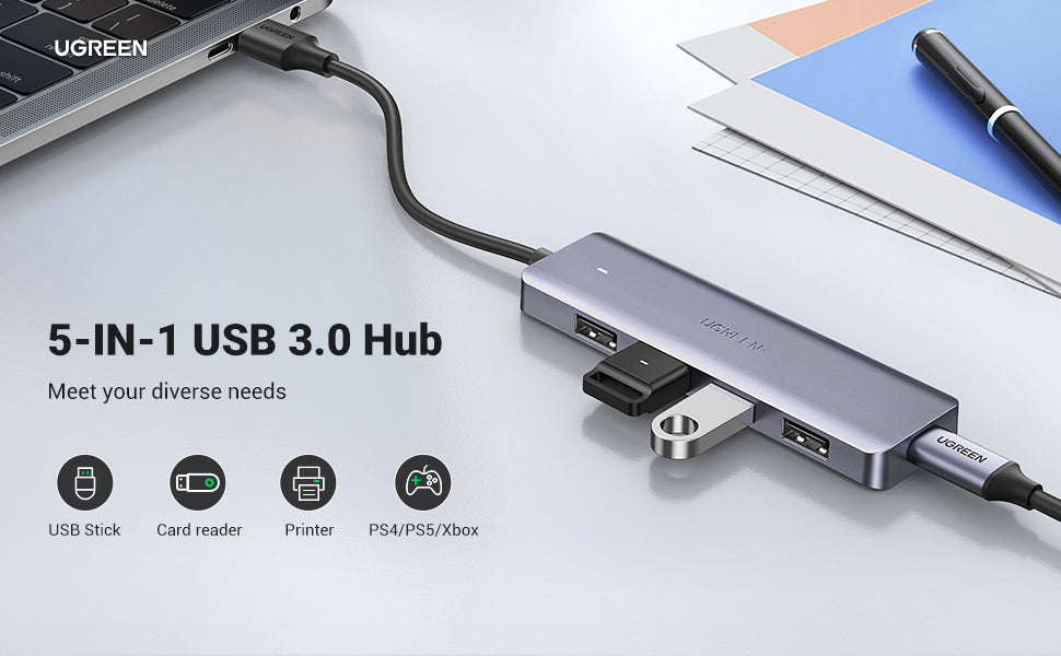 PS5 USB Hub, PS5 Extension USB Type C 3.1 High Speed Transmission Extender  with 4 USB + 1 USB Charging Port + 1 USB C Port Converter Splitter – Black  