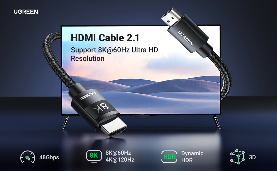 UGREEN Cable HDMI 2.1 de 8K certificado 6.6 pies, cable HDMI de ultra alta  velocidad 4K 240Hz 48Gbps HDCP 2.2 y 2.3 eARC HDR Dolby compatible con PS5