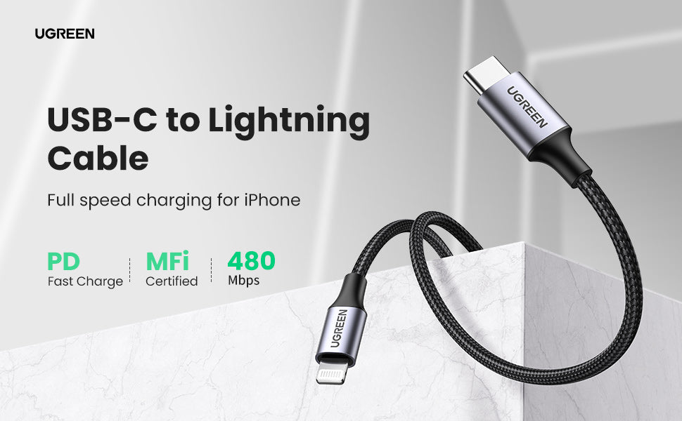 MFi Certified USB-C to Lightning 20W PD Fast Charging Cable with Data