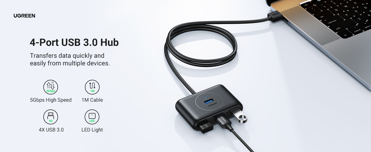 Ugreen HUB 4in1 USB-A - 4xUSB-A 2.0 480Mb/s 1m (CR106) - Svart