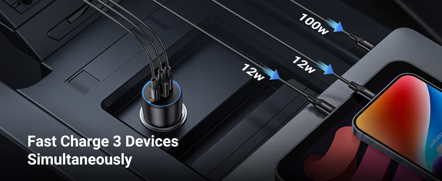 UGREEN Zigarettenanzünder USB C 130W USB C Autoladegerät 3-Port