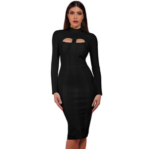 High Neck Long Sleeve Cut Out Over Knee Bandage Dress PP1103 22 in wolddress