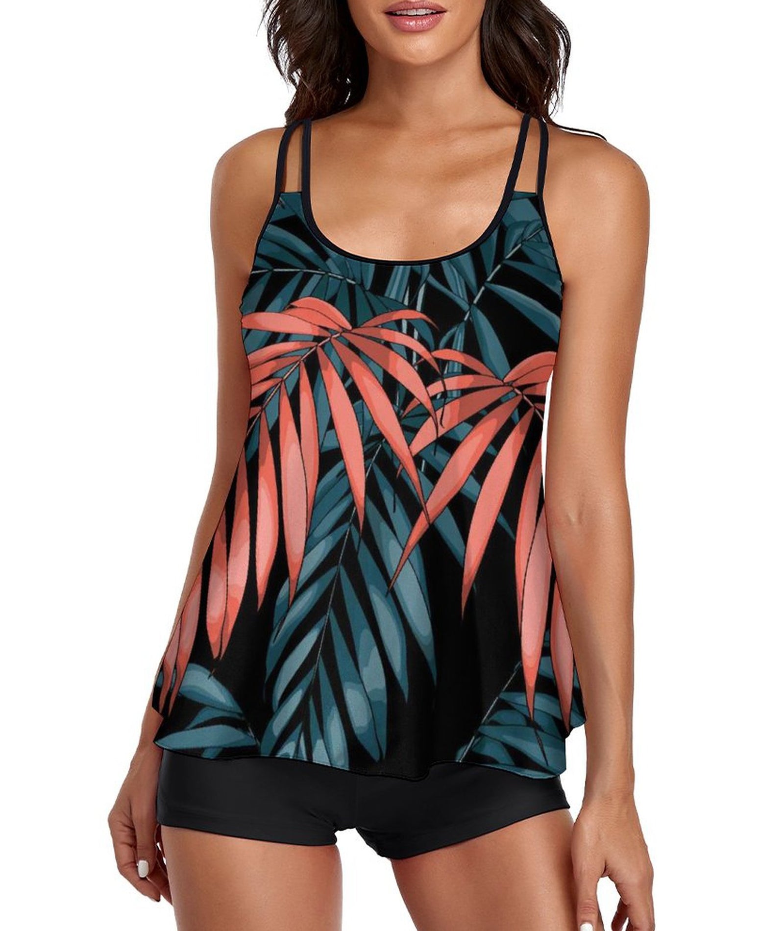 Wolddress Womens Tankini Print Leaf Swimsuit Tank Top Two Piece Bathing ...