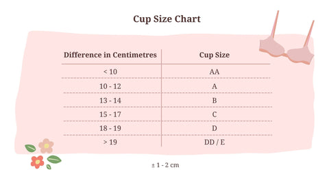 difference in centimetres cup size chart measurements bra lingerie younghearts