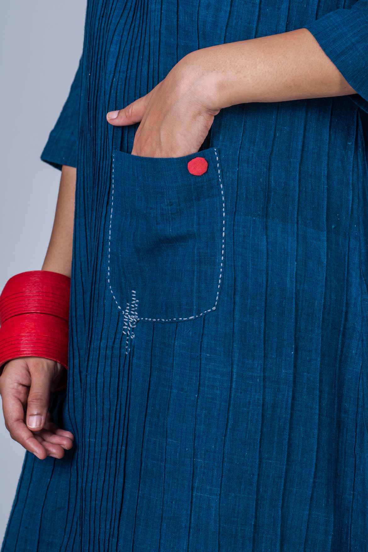 Natural Indigo Khadi pintuck Women dress - PARINA – Upasana Design Studio