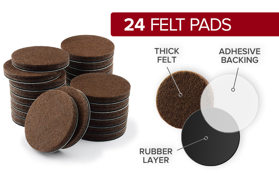 Self-Stick Round Felt Pads, Brown, 1-1/2-Inch