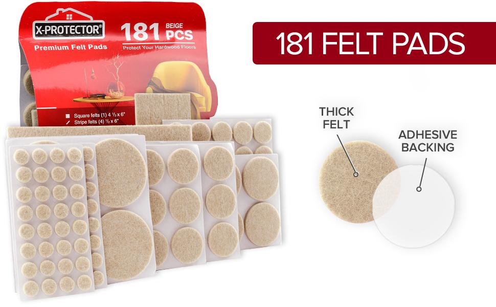 Felt Furniture Pads X-PROTECTOR - 48 PCS 1 - Felt Pads Floor Protectors -  Chair Felts Pads for Furniture Feet Wood Floors - Best Furniture Pads for