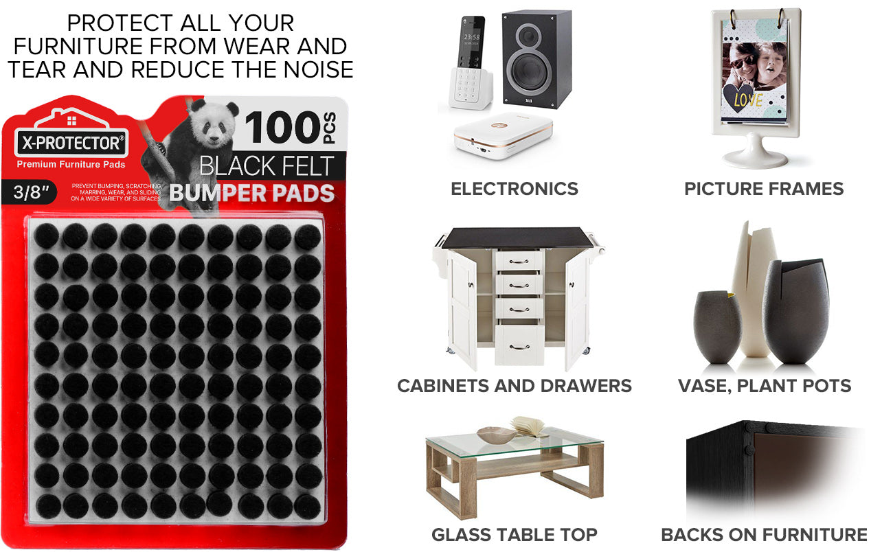 Cabinet Door Bumpers X-Protector 100 PCS – Small Felt Pads 3/8” – Ideal  Black Felt Bumpers – Self-Adhesive Thick Felt Dots – Bumper Pads to Protect