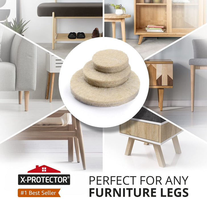 X-Protector Premium Two Colors Pack Furniture Pads 133 Piece! Felt Pads Furniture Feet Brown 106 + Beige 27 Various Sizes - Best Wood Floor